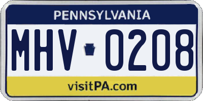 PA license plate MHV0208