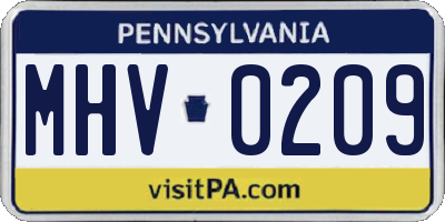 PA license plate MHV0209