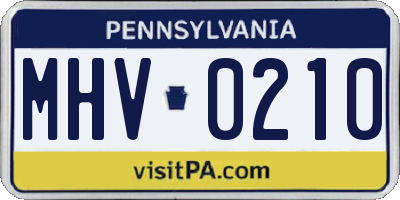 PA license plate MHV0210