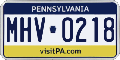 PA license plate MHV0218