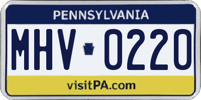 PA license plate MHV0220