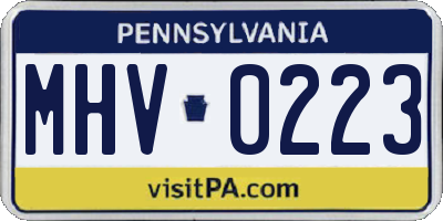 PA license plate MHV0223