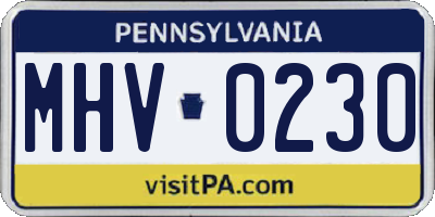 PA license plate MHV0230