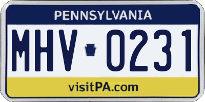 PA license plate MHV0231