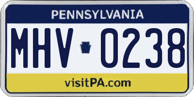 PA license plate MHV0238