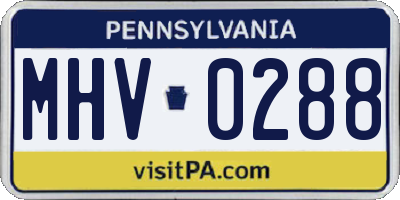 PA license plate MHV0288