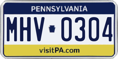 PA license plate MHV0304