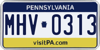 PA license plate MHV0313