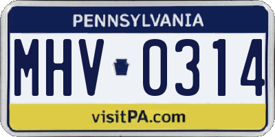 PA license plate MHV0314