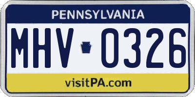 PA license plate MHV0326