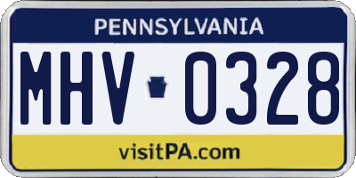 PA license plate MHV0328