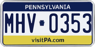 PA license plate MHV0353