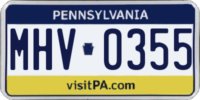 PA license plate MHV0355