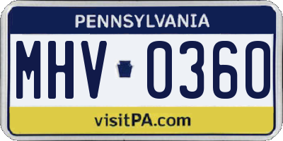 PA license plate MHV0360