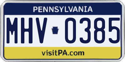 PA license plate MHV0385