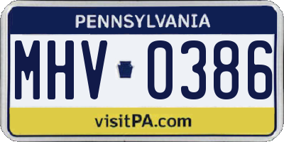 PA license plate MHV0386