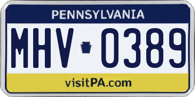 PA license plate MHV0389