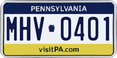 PA license plate MHV0401