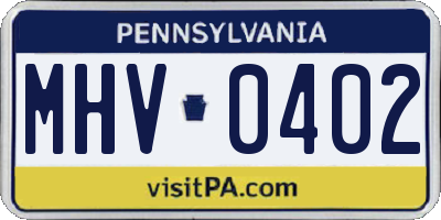 PA license plate MHV0402