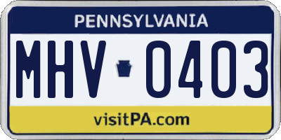 PA license plate MHV0403