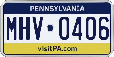 PA license plate MHV0406
