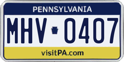 PA license plate MHV0407