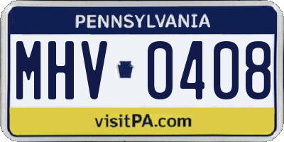 PA license plate MHV0408