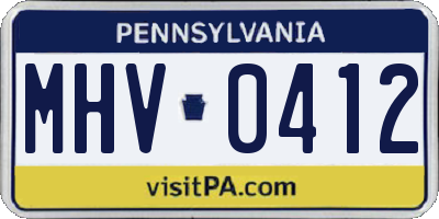 PA license plate MHV0412