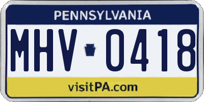 PA license plate MHV0418