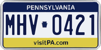 PA license plate MHV0421