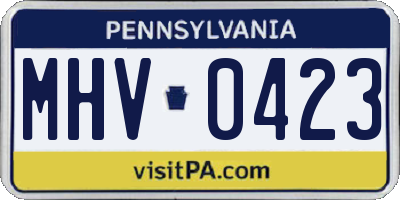 PA license plate MHV0423