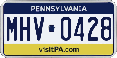 PA license plate MHV0428