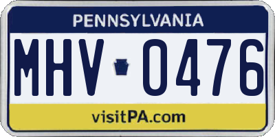 PA license plate MHV0476
