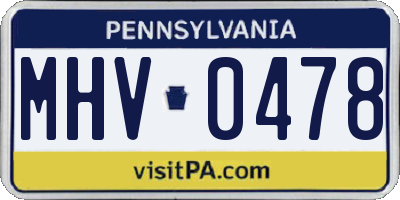 PA license plate MHV0478