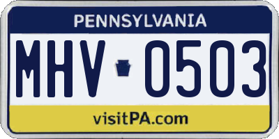 PA license plate MHV0503