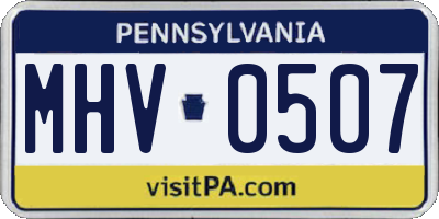 PA license plate MHV0507