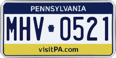 PA license plate MHV0521