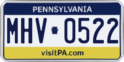 PA license plate MHV0522