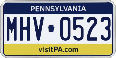 PA license plate MHV0523