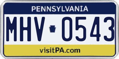PA license plate MHV0543