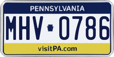 PA license plate MHV0786