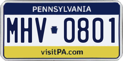 PA license plate MHV0801