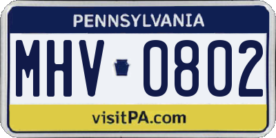 PA license plate MHV0802
