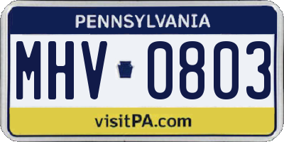 PA license plate MHV0803