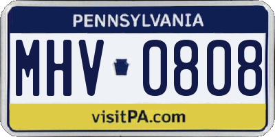 PA license plate MHV0808