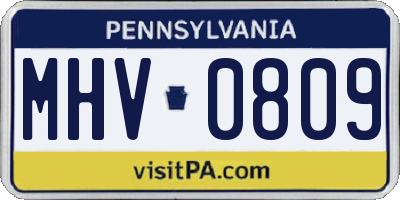 PA license plate MHV0809