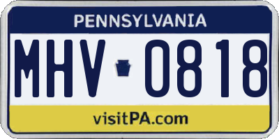 PA license plate MHV0818