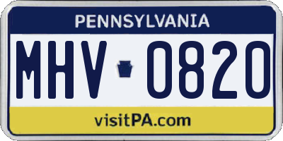 PA license plate MHV0820