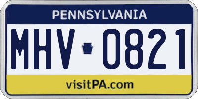 PA license plate MHV0821