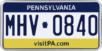 PA license plate MHV0840
